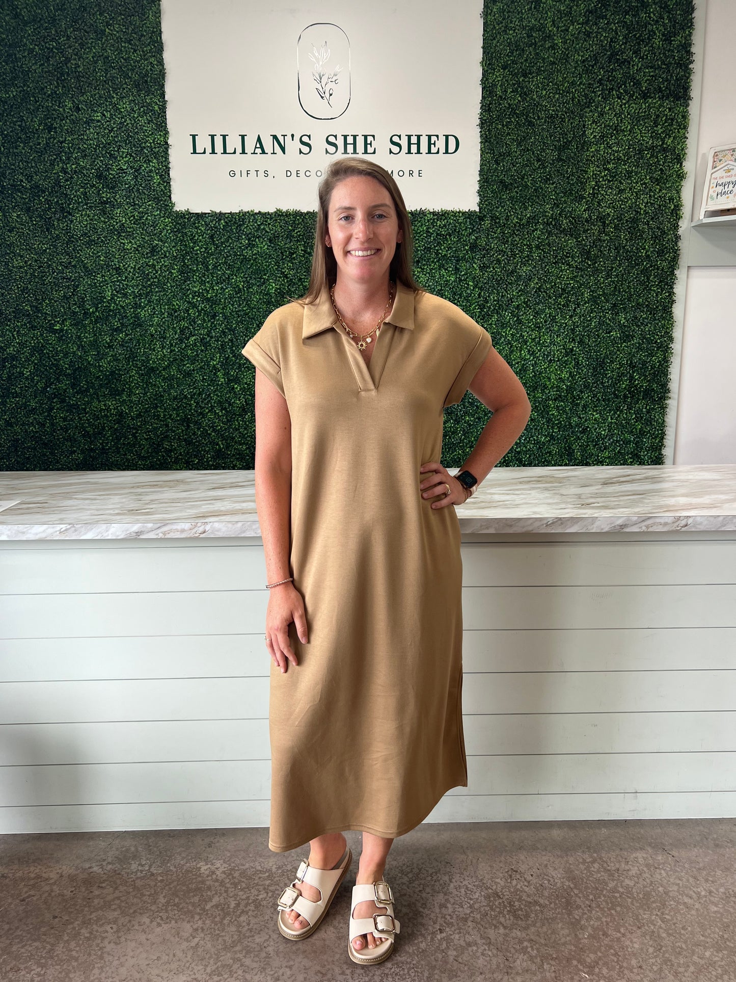 Solid Collared Midi Dress