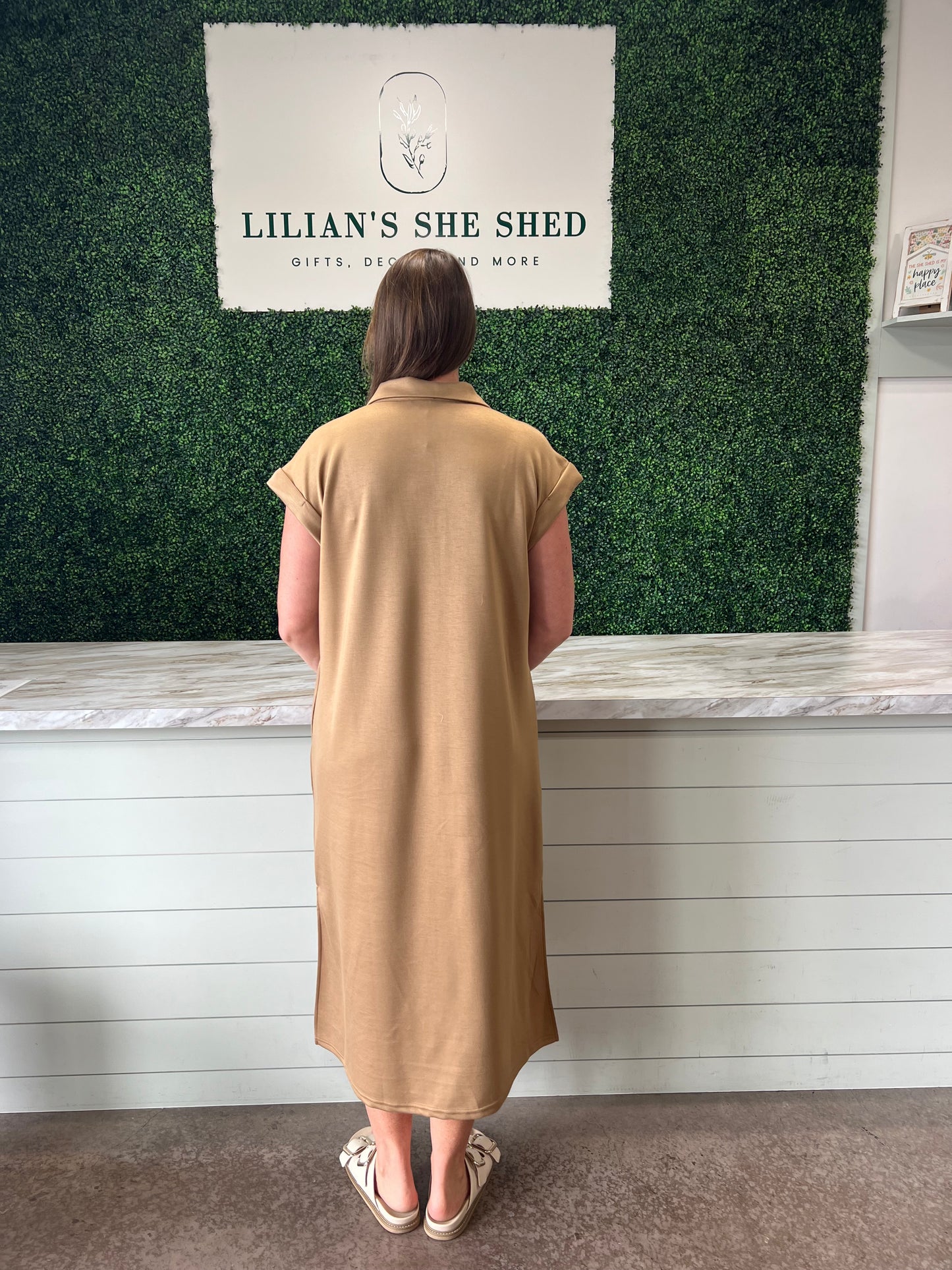 Solid Collared Midi Dress