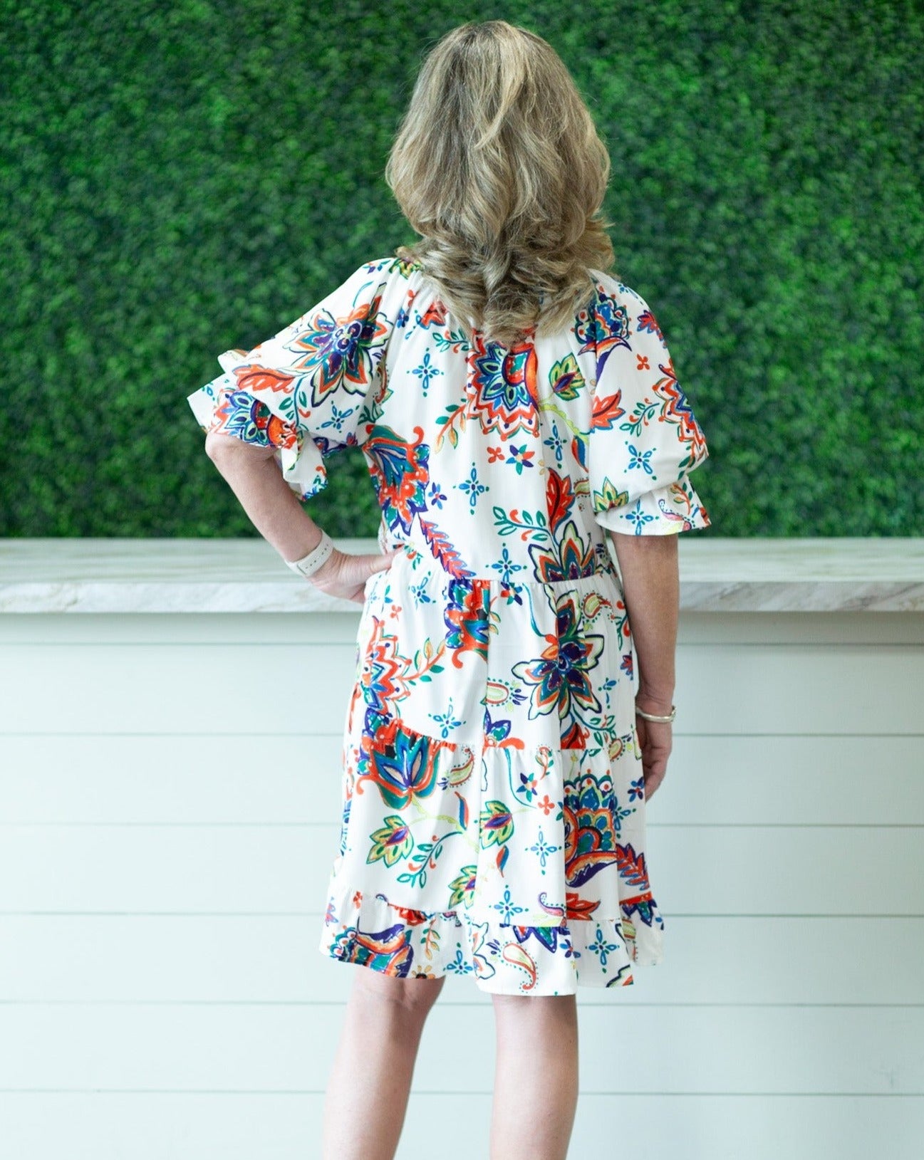 Puff Sleeve Paisley Mini Dress